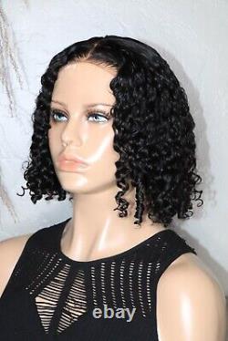 100% Human Hair Ready To Wear & Go 7x5 HD Lace Wig Curly Bob 12 Bleached Knots
