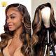 1B/30 Brown Ombre Body Wave Frontal Lace Wig Black Roots Brazilian Virgin Hair