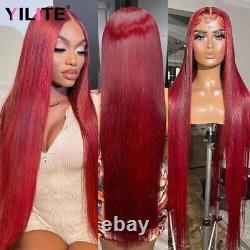 250 Density Burgundy 13x4 HD Transparent LaceFrontal Human Hair Wig 99J Straight