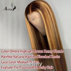 360 Full Lace Frontal Wig Straight HD For Women Human Hair Ombre Highlight