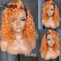 613 Curly Lace Frontal Human Hair Wigs HD Transparent Wigs Orange Colored Wig