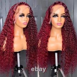 99j Burgundy Lace Frontal Curly Wig Remy Brazilian Deep Wave Human Hair Wigs