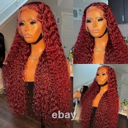 99j Burgundy Lace Frontal Curly Wig Remy Brazilian Deep Wave Human Hair Wigs