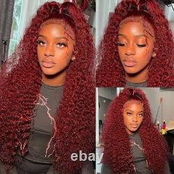 99j Burgundy Red Lace Frontal Wig Brazilian Water Wave Human Hair Wigs for Women