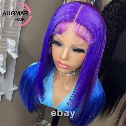Blue Colored Short Bob Highlighht Wig HD Lace Frontal Human Hair Wig Transparent