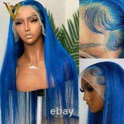 Blue Straight 13X4 Lace Frontal Human Hair Wigs Remy Transparent HD Pre Plucked