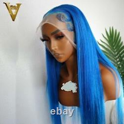 Blue Straight 13X4 Lace Frontal Human Hair Wigs Remy Transparent HD Pre Plucked