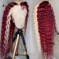 Curly Colored HD Ombre Highlight Lace Frontal Human Hair Wigs Pre Plucked Wig