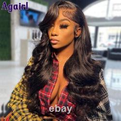 Dark Blue Colored Body Wave Transparent Lace Frontal Human Hair Wigs Pre Plucked
