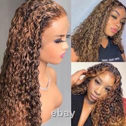 Deep Wave Frontal Wig Highlight Lace Closure Human Hair Wigs Bleached Knots Wig