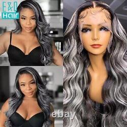 Highlight Grey Black Body Wave Wigs 13x4 Lace Frontal Human Hair Wig Pre Plucked