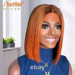 Highlight Lace Frontal Human Hair Wigs Ginger Orange Pixie Cut Bob Wig Remy Hair