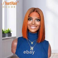 Highlight Lace Frontal Human Hair Wigs Ginger Orange Pixie Cut Bob Wig Remy Hair