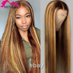 Highlight Ombre Straight HD Transparent Lace Frontal Human Hair Wigs Remy Hair