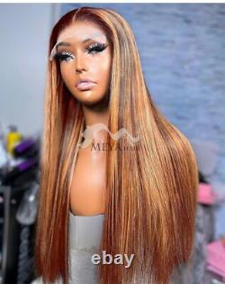 Highlight Ombre Straight HD Transparent Lace Frontal Human Hair Wigs Remy Hair