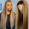 Highlight Transparent Lace Frontal Human Hair Wigs T Part Brazilian Straight Wig