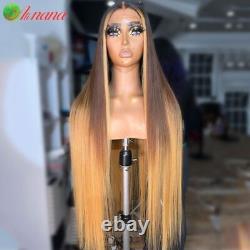 Highlights Straight Lace Frontal Human Hair Wigs Pre-Plucked Honey Blonde Wigs