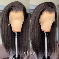 Kinky Straight Lace Frontal Human Hair Wig Brazilian Yaki Straight HD Human Hair