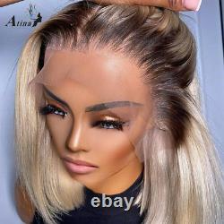 Lace Frontal Wig Human Hair Pre Plucked Brazilian HD Short Straight Bob Colored