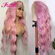 Loose Wave Light Pink HD Transparent Lace Frontal Wig Human Hair Pink Colored