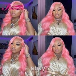 Loose Wave Light Pink HD Transparent Lace Frontal Wig Human Hair Pink Colored