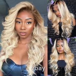 Ombre Blonde 613 Lace Frontal Human Hair Wig Body Wave Brown Root HD Pre Plucked