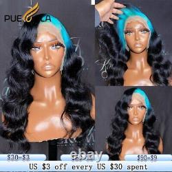 Ombre Blue Root Wig 13x4Lace Frontal Human Hair Wigs Body Wave Wig HDTransparent
