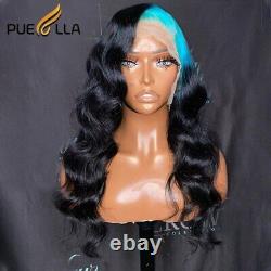 Ombre Blue Root Wig 13x4Lace Frontal Human Hair Wigs Body Wave Wig HDTransparent