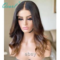Ombre Brown Human Hair Lace Frontal Wig Wavy Brazilian Natural Wig Pre Plucked