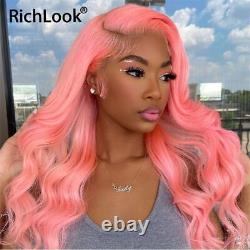 Pink Colored Body Wave Lace Frontal Human Hair Wig Transparent 4x4 Closure Wigs