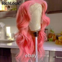 Pink Colored Body Wave Lace Frontal Human Hair Wig Transparent 4x4 Closure Wigs