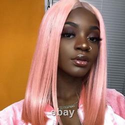 Pink Lace Frontal Human Hair Wigs Bone Straight Human Transparent Pre Plucked