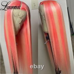 Pink Silky Straight Human Hair Wig Highlight Lace Transparent Lace Frontal Wig