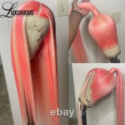 Pink Silky Straight Human Hair Wig Highlight Lace Transparent Lace Frontal Wig