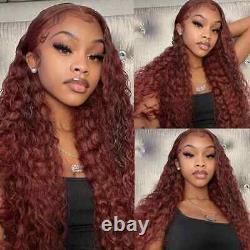 Reddish Brown Kinky Curly Lace Front Remy Human Hair Wig Glueless HD Transparent