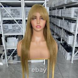 With bangs Straight 22 27# lace front wig Human hair For Women small cap